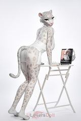 Velara-1 165 cm D-Körbchen Moonvale Silikon Weißer Leopard Furry Sexpuppen mit ROS und Schwanz