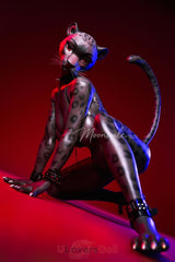 Velara-2 165 cm D-Körbchen Moonvale Silikon Schwarzer Leopard Furry Liebespuppen mit ROS und Schwanz