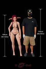 Bina 156 cm F-Körbchen Climax SiU156-Kopf Ultraleichte Serie Silikon Dämonen Elfen Sexpuppe Mit roten Haaren und Jelly-Brüsten