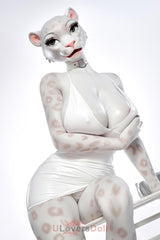Velara-1 165 cm D-Körbchen Moonvale Silikon Weißer Leopard Furry Sexpuppen mit ROS und Schwanz