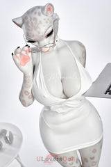 Velara-1 165 cm D-Körbchen Moonvale Silikon Weißer Leopard Furry Sexpuppen mit ROS und Schwanz