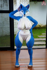 Marlo 140 cm G-Körbchen Dolls Castle #SZ2-Kopf Silikon Blaue Fuchsfrau Furry Sexpuppe Mit Gel-Brüsten und Gel-Gesäß