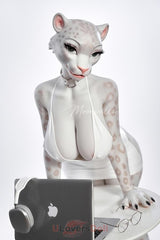 Velara-1 165 cm D-Körbchen Moonvale Silikon Weißer Leopard Furry Sexpuppen mit ROS und Schwanz